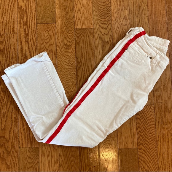 dELiAs White Denim Jeans with Red Stripe Size 7 8 - Picture 4 of 6